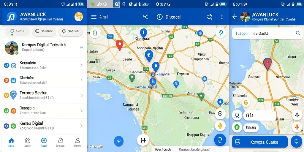 Tampilan antarmuka kompas digital AWANLUCK yang informatif dan mudah digunakan.