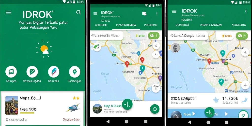 Antarmuka IDROK yang menampilkan kompas digital dan informasi cuaca.