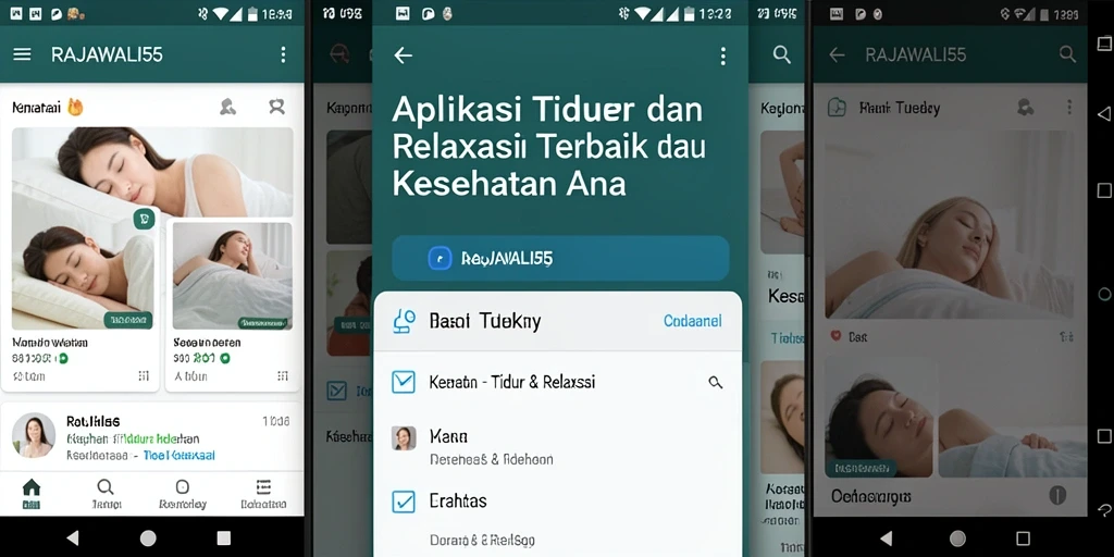 Antarmuka aplikasi RAJAWALI55 yang menenangkan untuk relaksasi dan tidur.